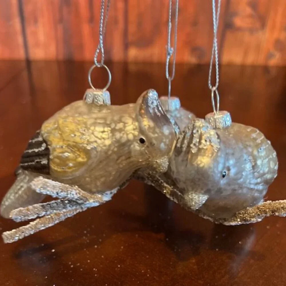 Set Of 3 Glass Bird on brach Christmas Ornaments With Glitter‎ Accents Hanging